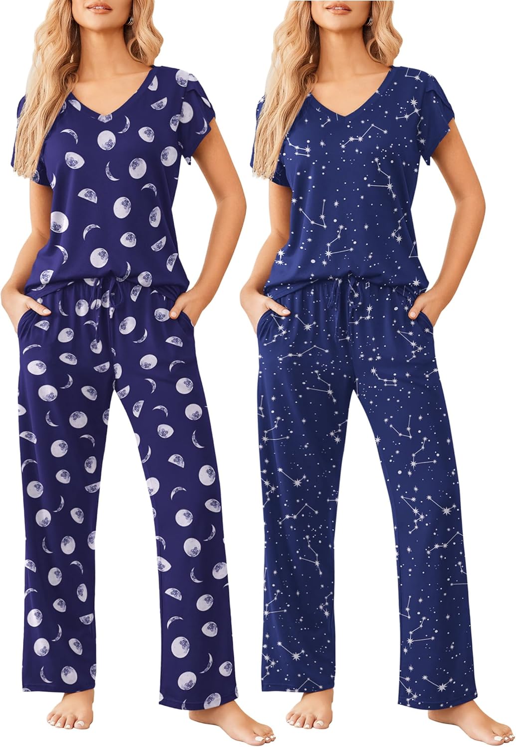 Ekouaer 2 Pack Womens Pajamas Short Sleeve Sleepwear Sets
