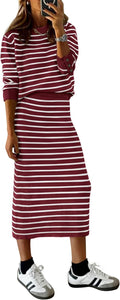 PRETTYGARDEN Striped Sweater Two Piece Skirt Set - Cozy Fall Staple 20