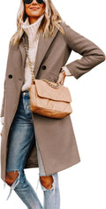 Women's Winter Wool Coat Notch Lapel Knee-Length Peacoat