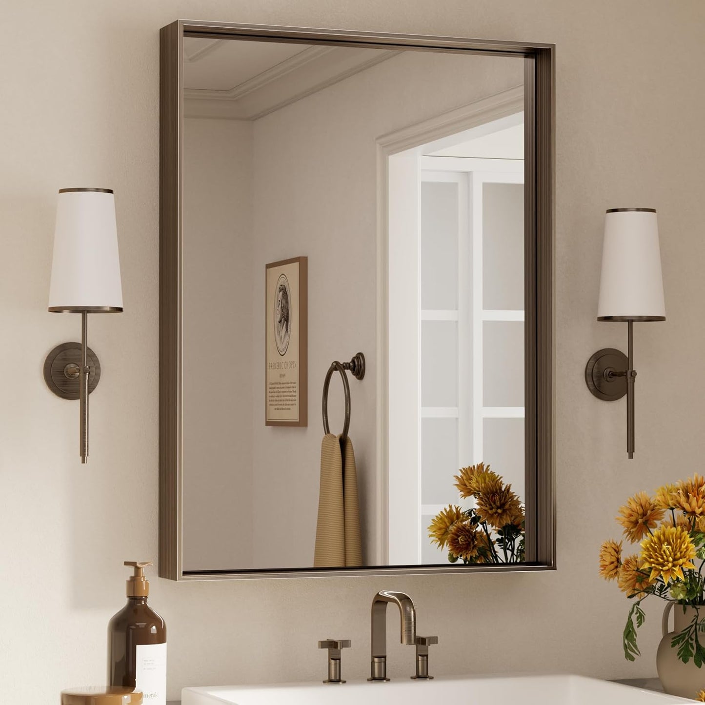 Brushed Bronze Bathroom Vanity Mirror for Modern Farmhouse Decor