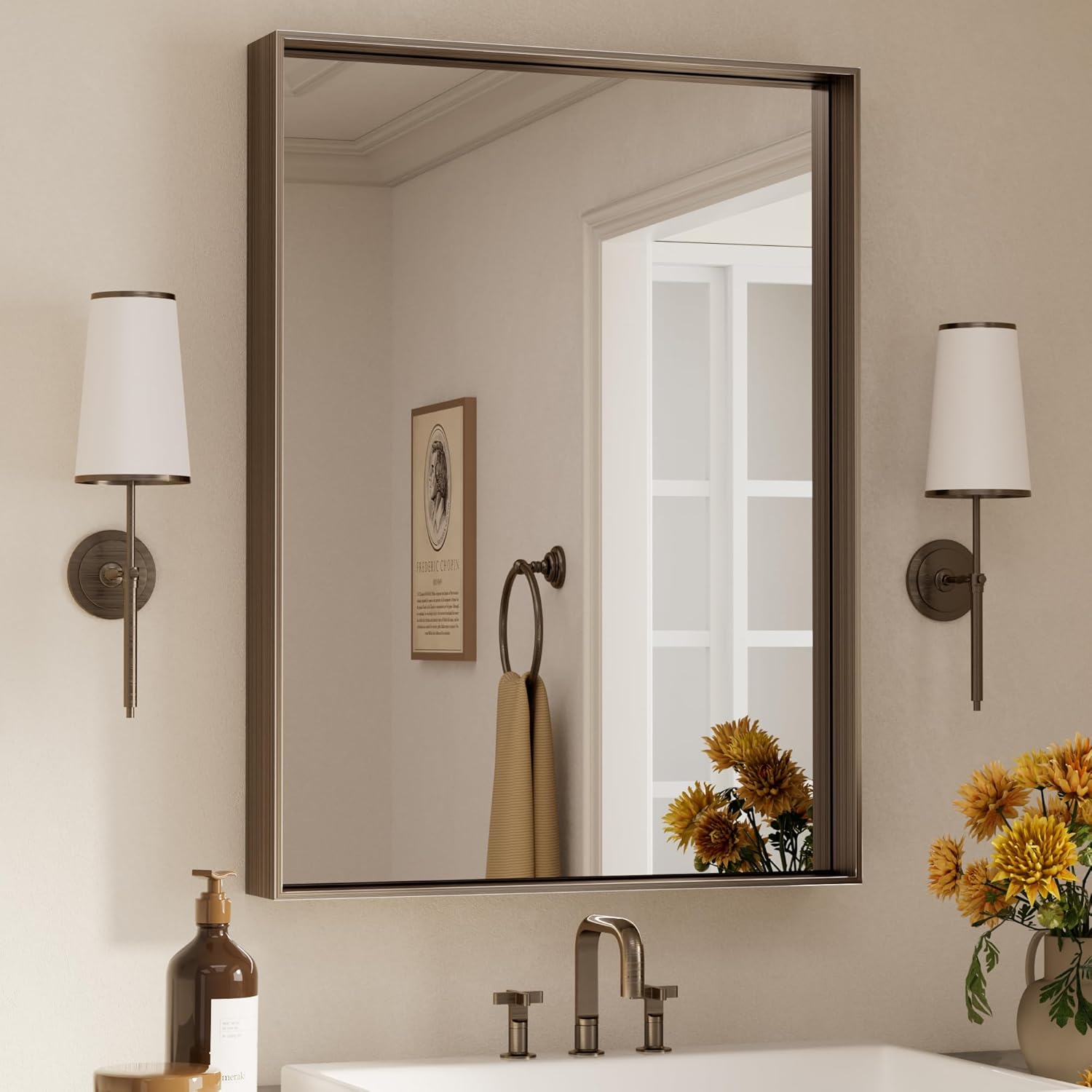 Brushed Bronze Bathroom Vanity Mirror for Modern Farmhouse Decor
