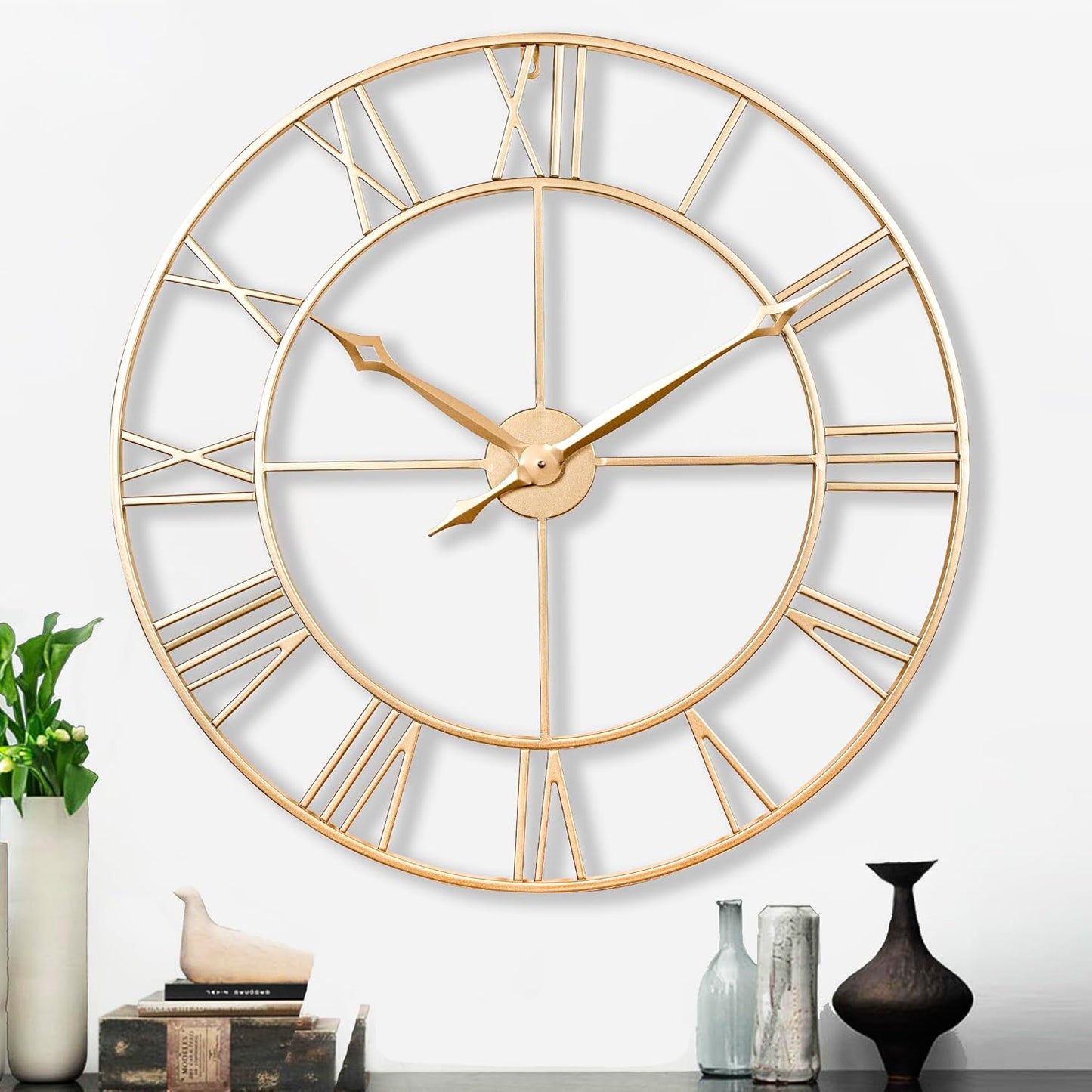 30 Inch Large Gold Wall Clock with Roman Numerals for Decor