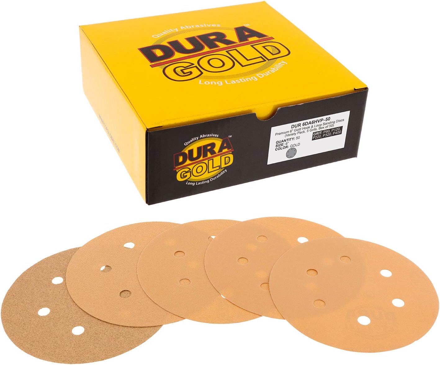 Dura-Gold 6 Gold Sandpaper Discs - Dustless & Durable