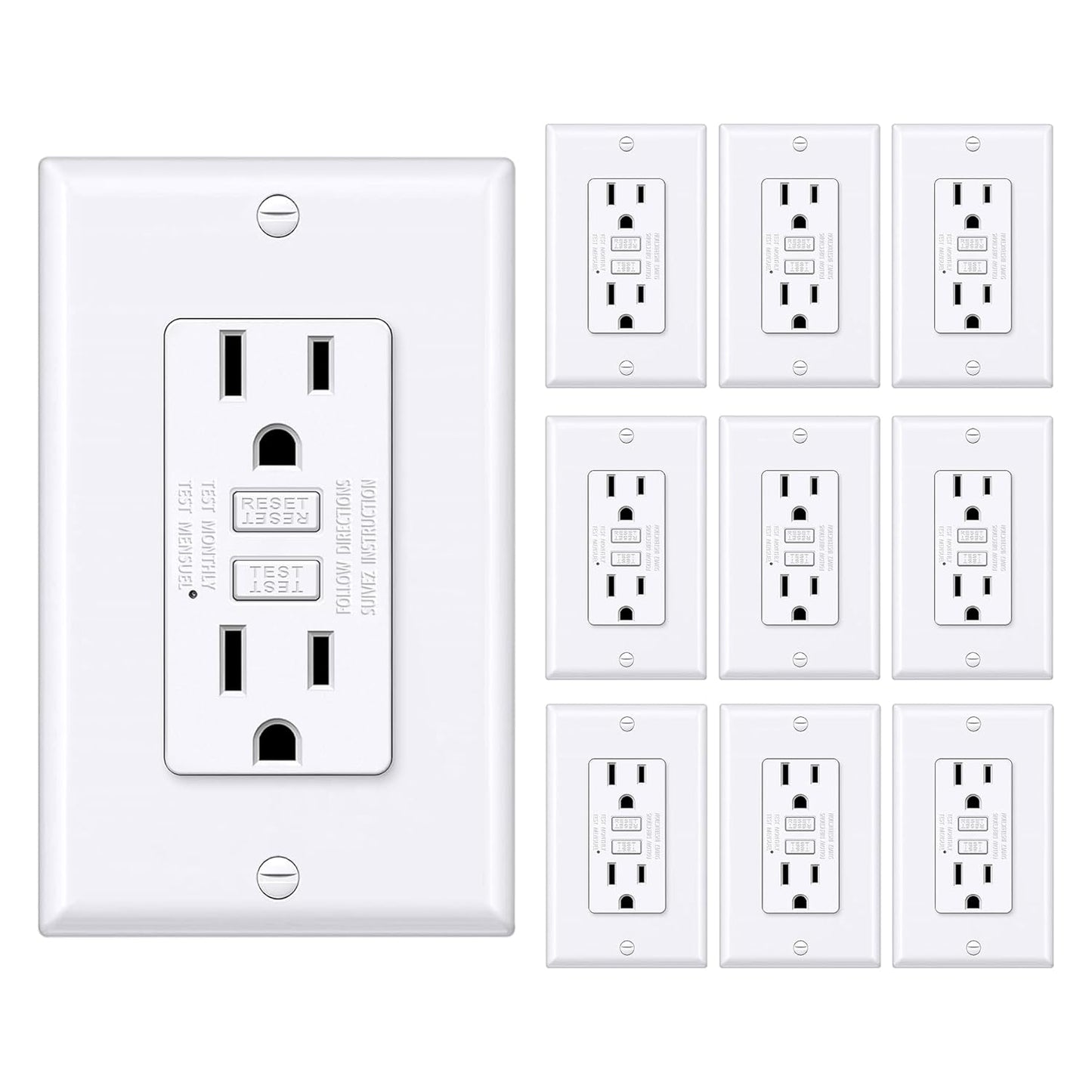 BESTTEN GFCI Outlet 15 Amp with Super Slim Design for Safety