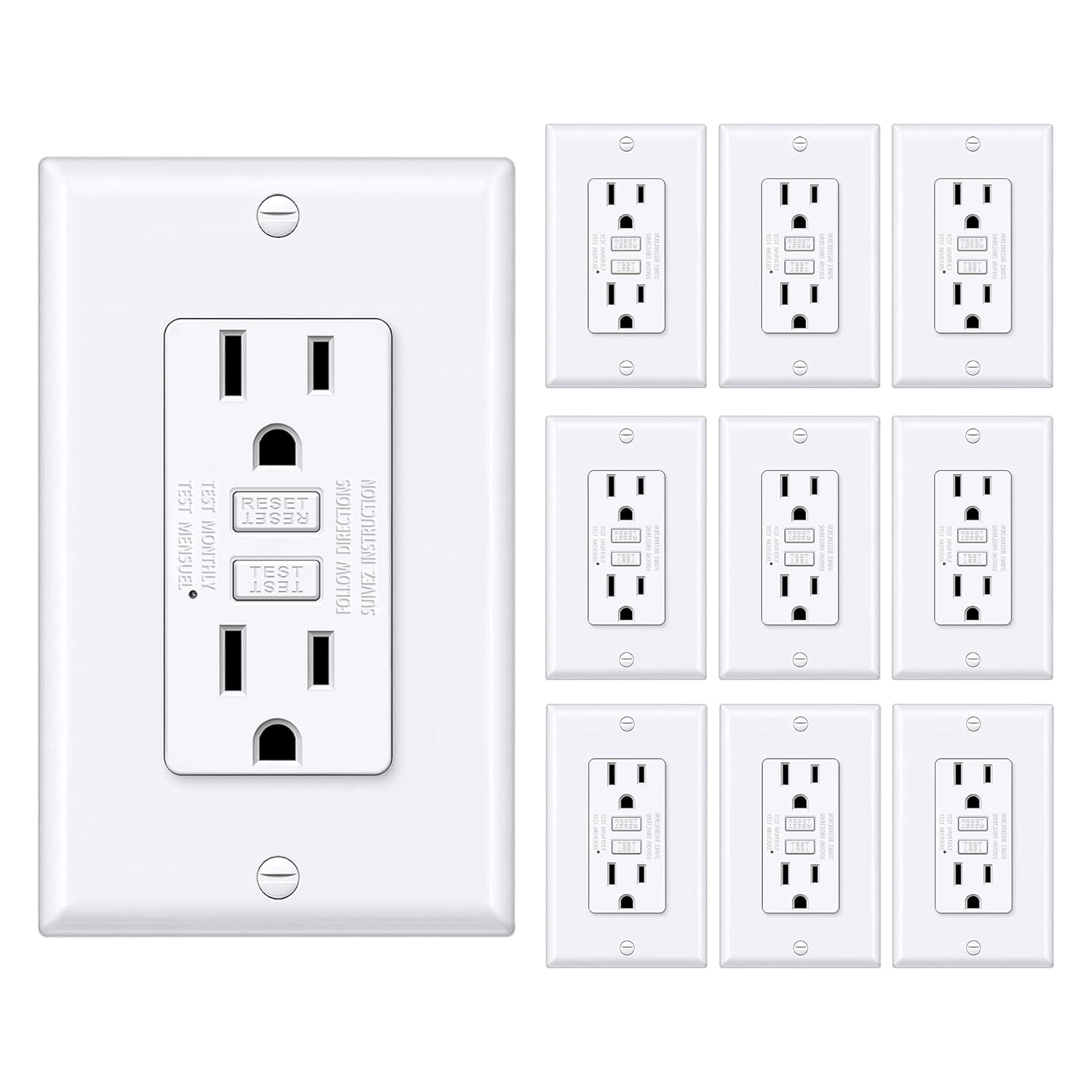 BESTTEN GFCI Outlet 15 Amp with Super Slim Design for Safety