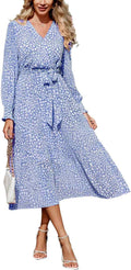 Women's Floral Boho Wrap V Neck Maxi Dress - Flowy Ruffle Style
