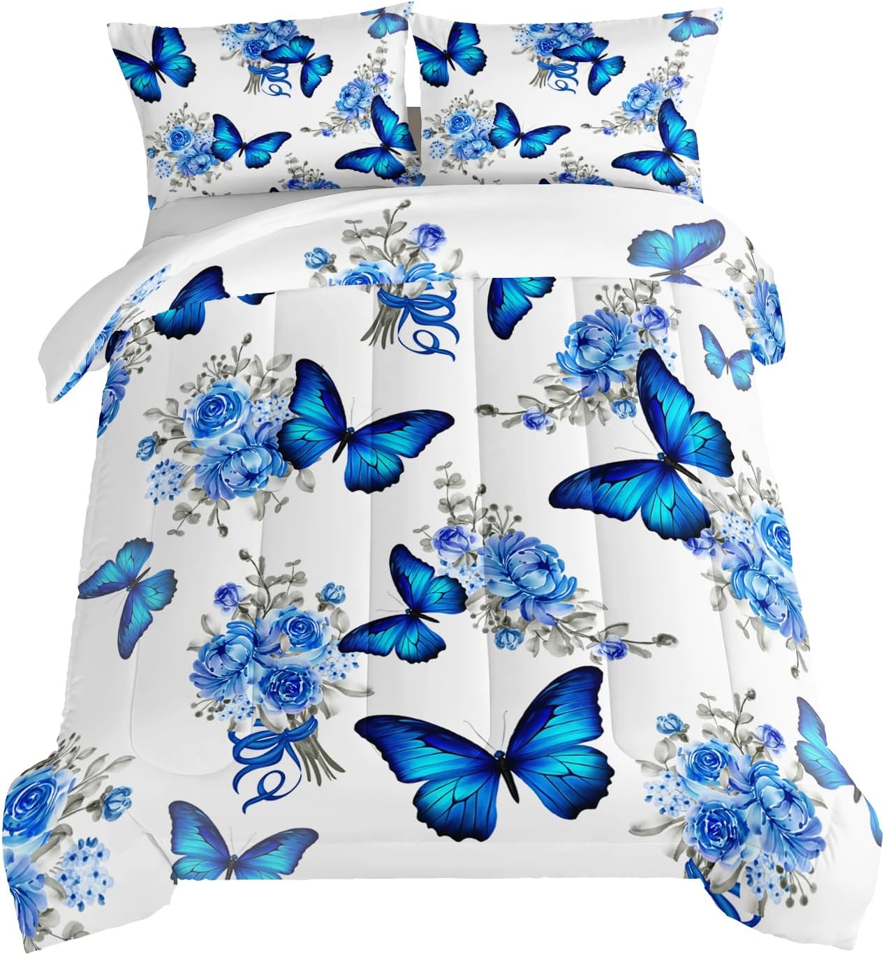 HOSIMA Blue Butterfly Comforter Set for Kids Bedroom Decor