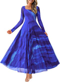 Women Maxi Dress Square Neck Floral Long Sleeve - Elegant Fall 2025