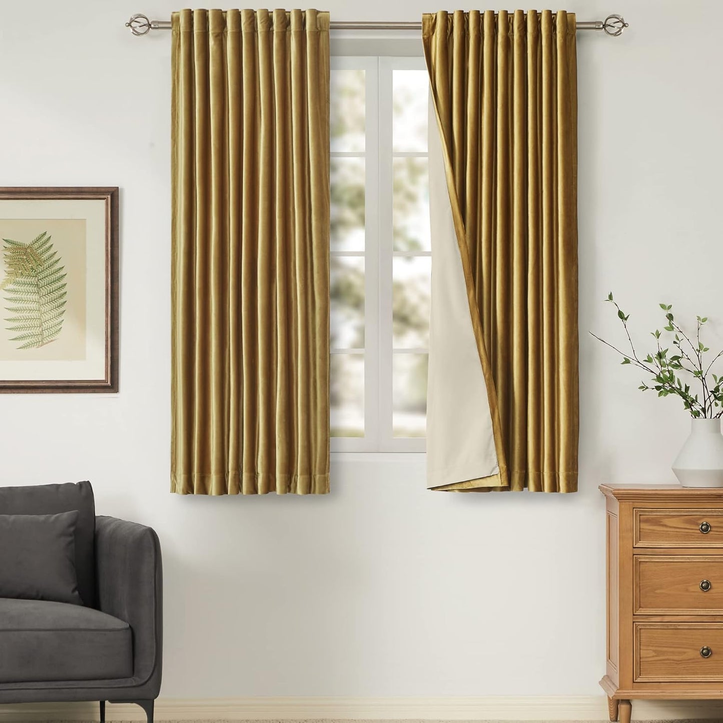100% Full Blackout Golden Velvet Curtains for Living Room