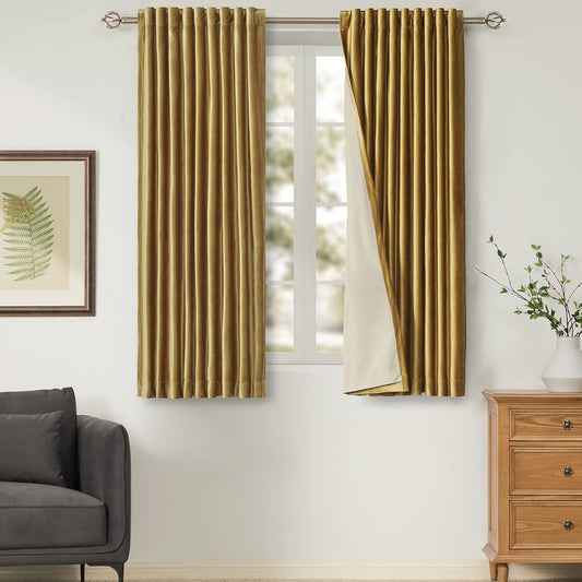 100% Full Blackout Golden Velvet Curtains for Living Room