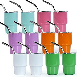 FECBK 3oz Mini Tumbler Shot Glass Set with Straw and Lid