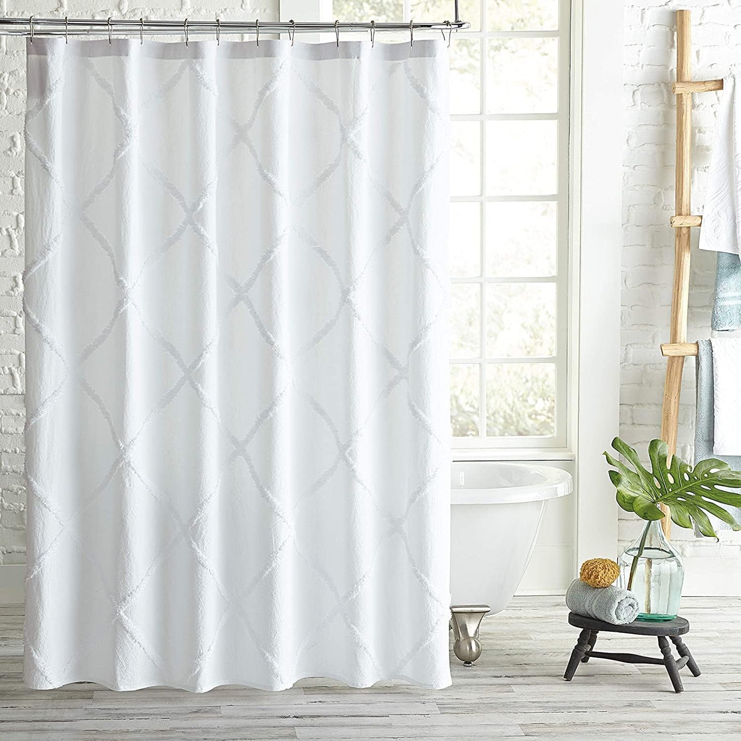 Peri Home White Chenille Cotton Shower Curtain, 72x72