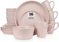 Stone Lain Albie Stoneware 16-Piece Dinnerware Set, Pink - Modern