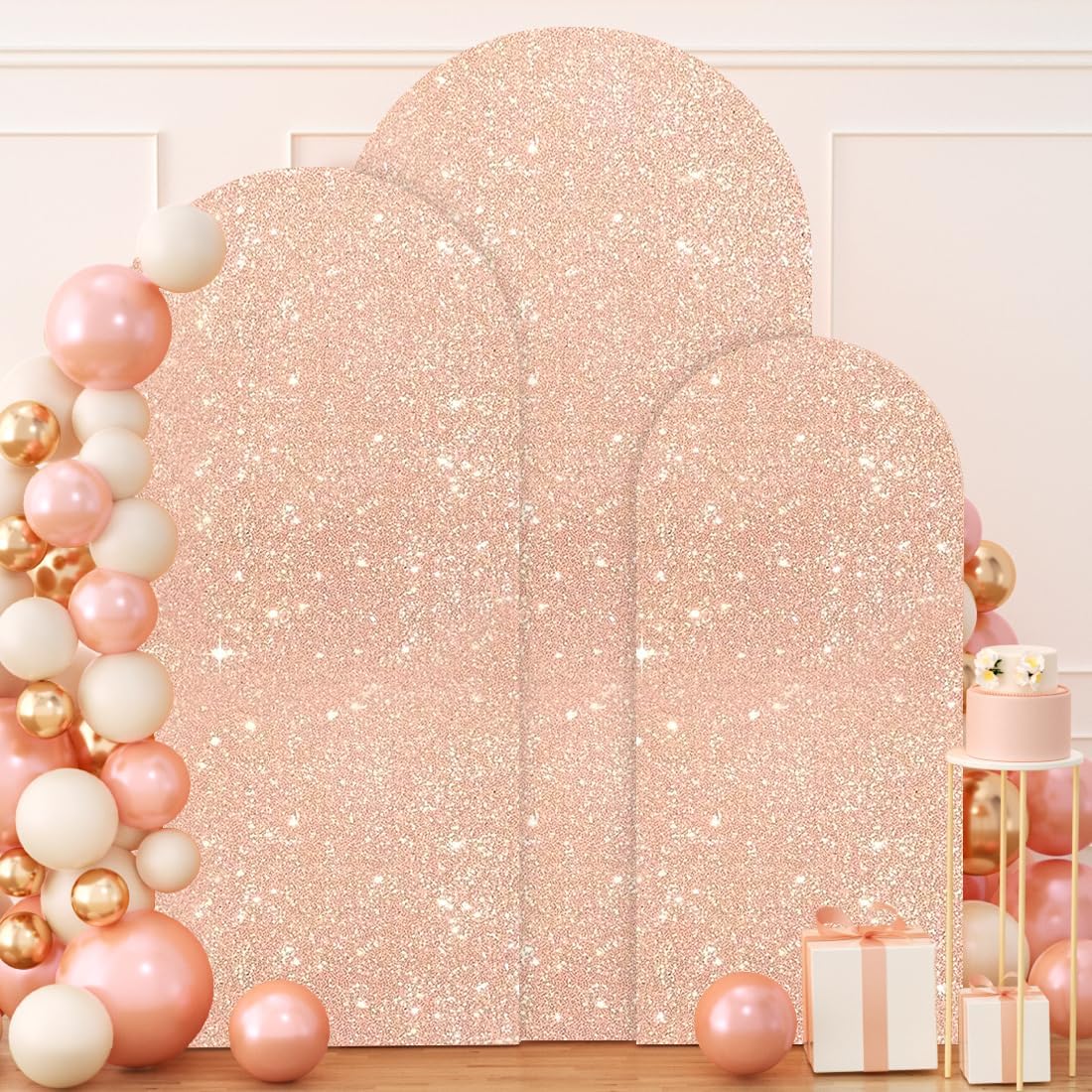 FUHSY Rose Gold Arch Cover Set of 3 for Elegant Party Decor