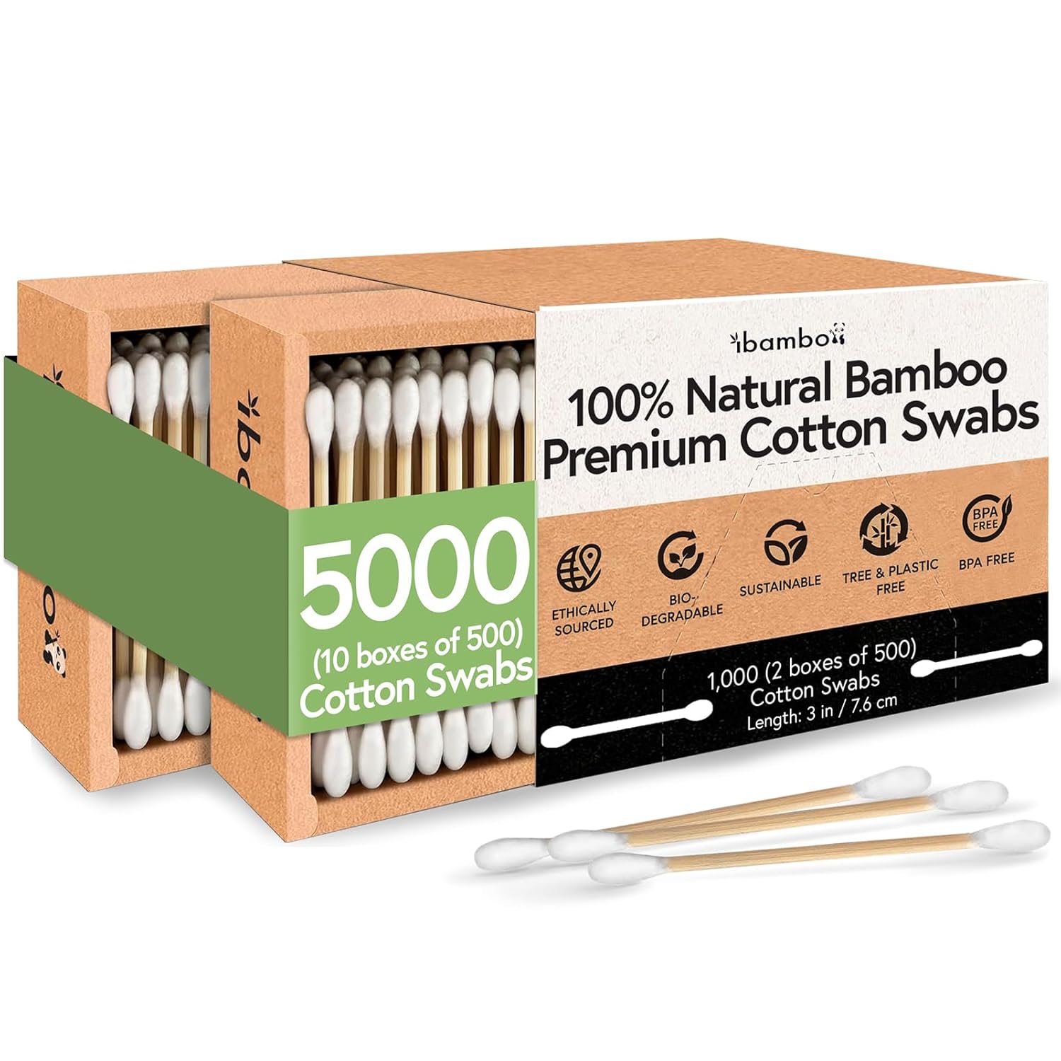 Ibambo 100% Bamboo Ear Cotton Swabs - Eco-Friendly 5000-Pack