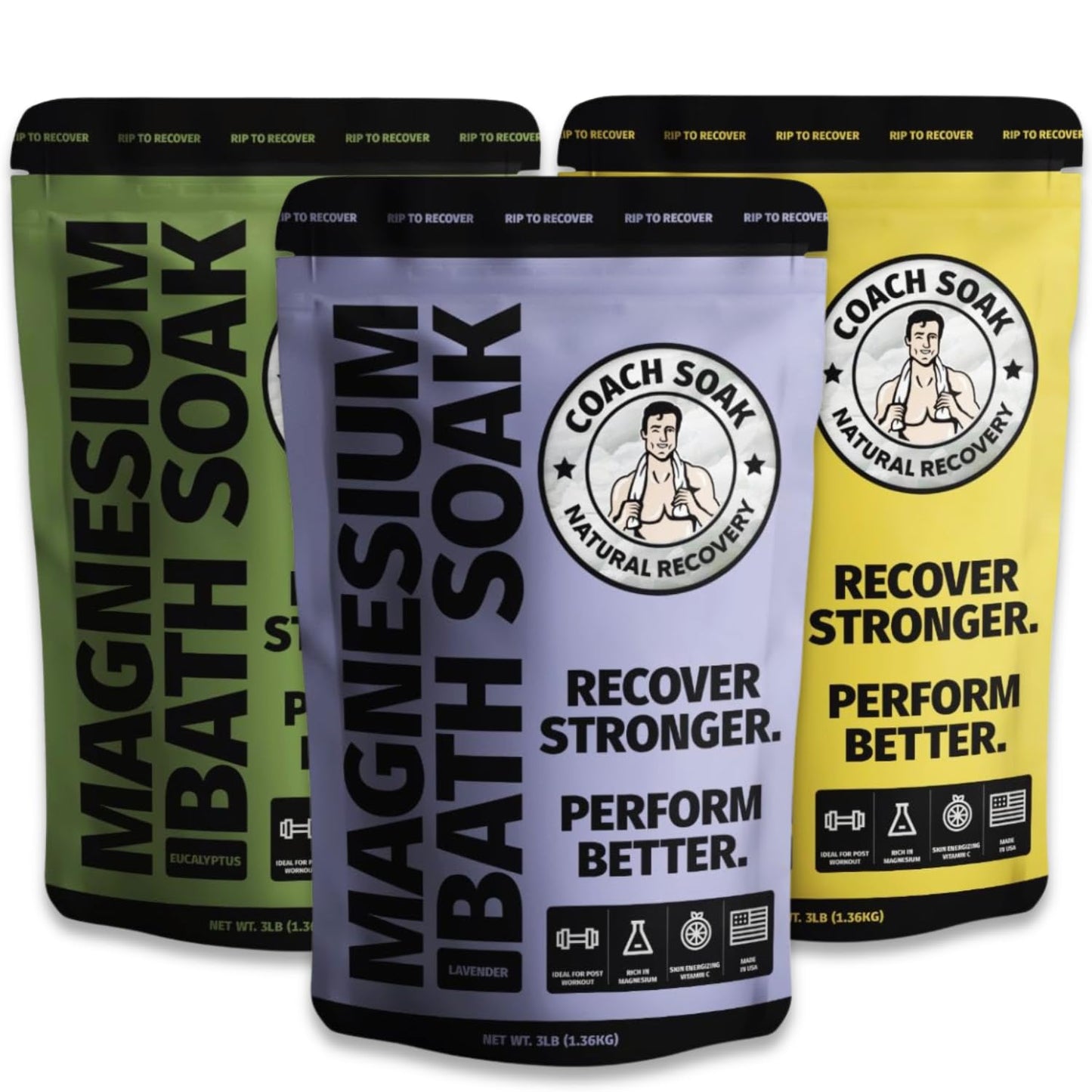 3 Pack Bundle of Coach Soak Recovery Bath Salts for Relaxation