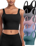 Womens Sports Bras 5 Packs - Square Neck Longline Crop