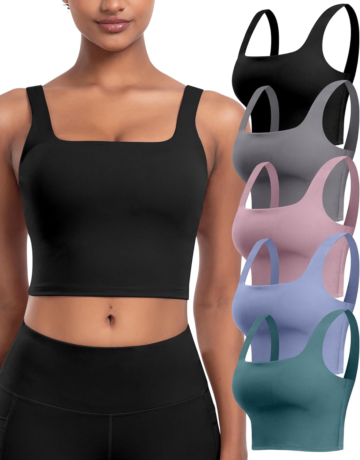 Womens Sports Bras 5 Packs - Longline Workout Crop Tank Tops