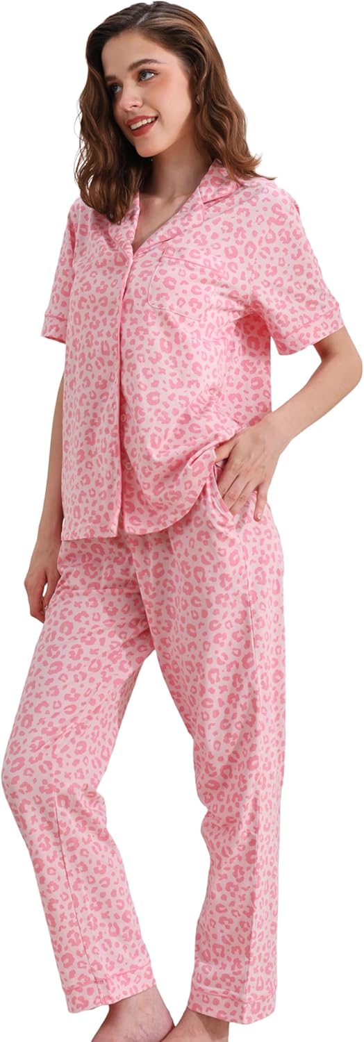 100% Cotton Pajamas for Women - Soft Sleepwear Set with Pockets