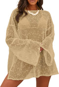Women Crochet Sheer Kaftan Beach Dress Coverup - Lightweight Sparkle