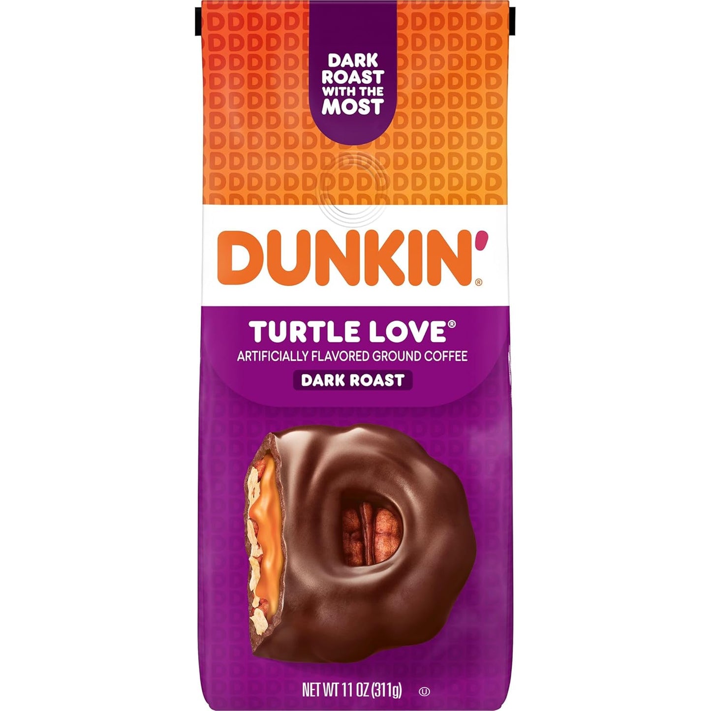 Dunkin Turtle Love Flavored Dark Roast Ground Coffee Pack