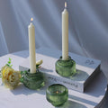 Woho Green Taper Candle Holders Set of 8 - Vintage Ribbed Glass
