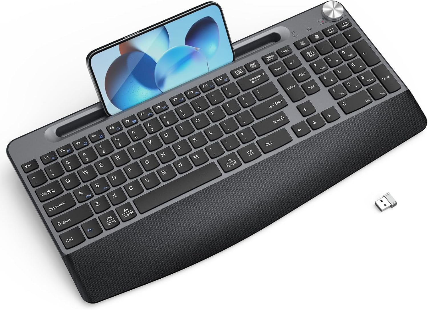 Wireless Ergo Keyboard w/ Wrist Rest & Tablet Holder - Quiet Design - GAMCATZ
