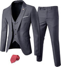 YND Men's Slim Fit 3 Piece Suit Set for Men - One Button Slim Cut