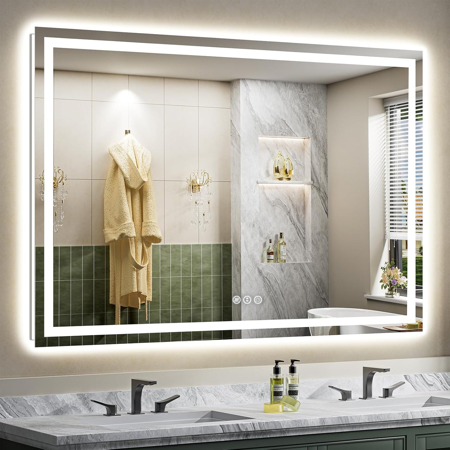 66x40 LED Bathroom Mirror with Lights - Anti-Fog & Dimmable