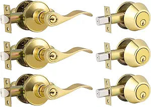 Keyed Alike Entry Door Lock Set with Wave Style Lever Handle