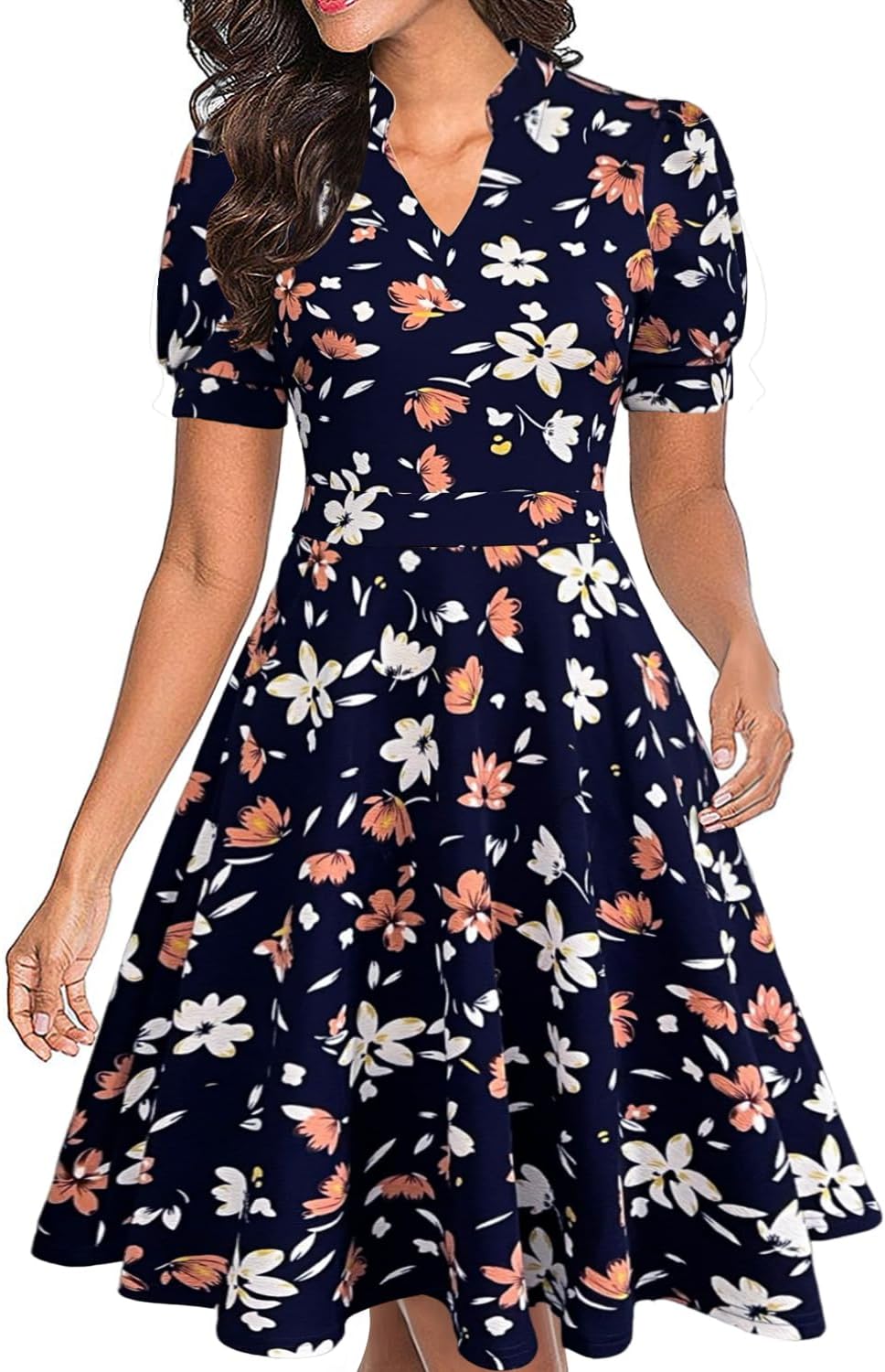 Mokayee Womens Summer Short Puff Sleeve Fit and Flare Dress
