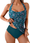 Eomenie Womens Halter Tankini Bathing Suit Ruched Tummy Control Shoes