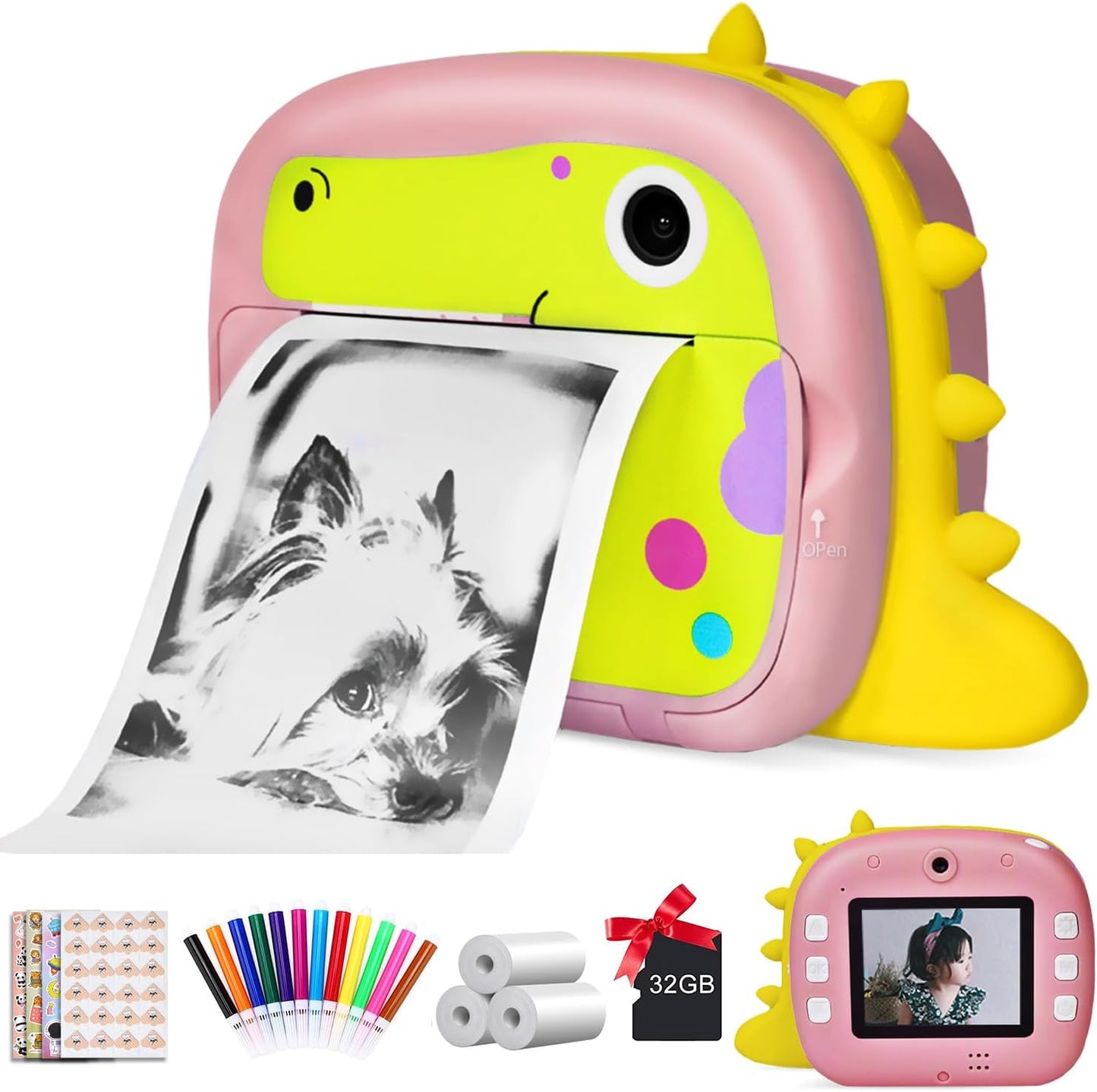 Ansee Kids Instant Print Camera - WiFi, 1080P Video, Selfie, Fun Accessories - Pink