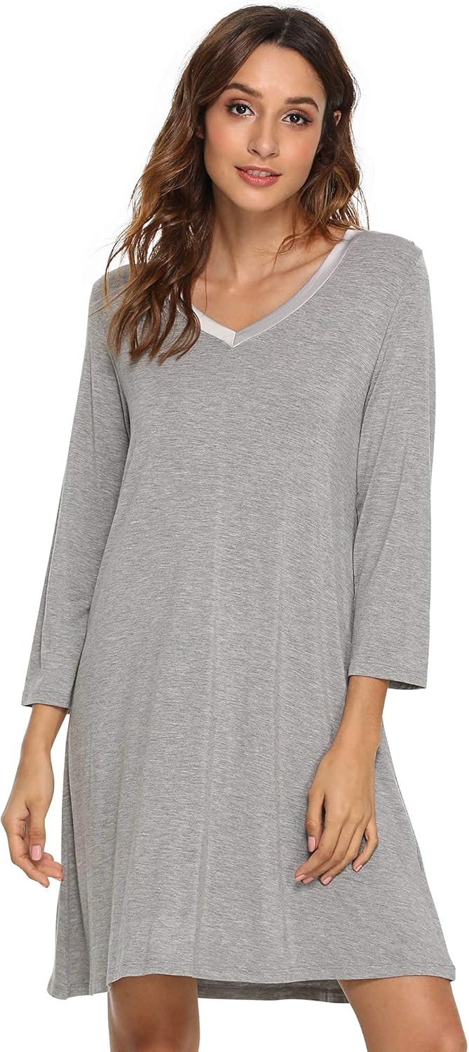 GYS Womens Bamboo Viscose Long Sleeve Nightgown for Comfort