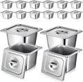 16 Pack Stainless Steel Hotel Pans with Lids and Tongs for Catering