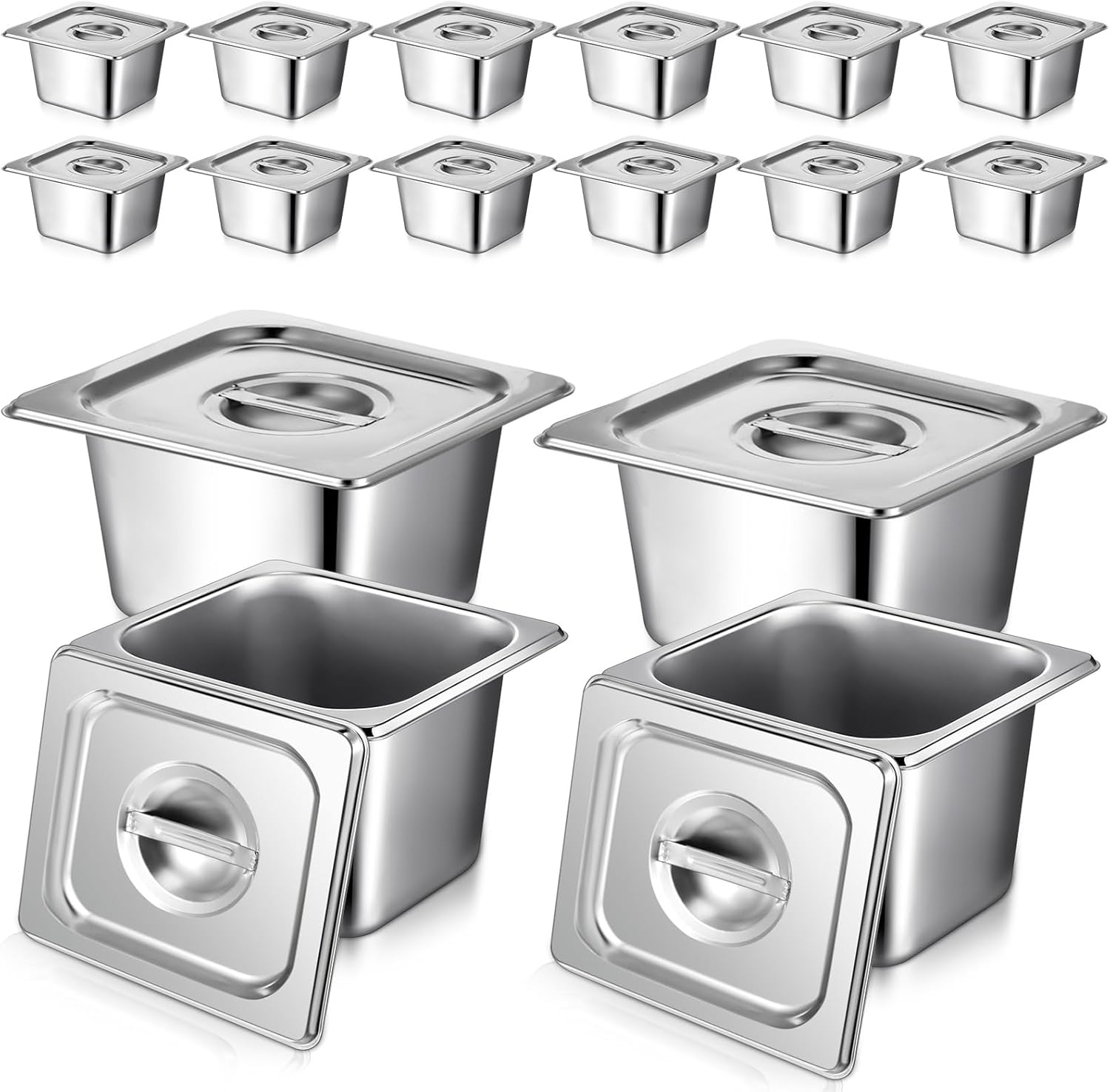 16 Pack Stainless Steel Hotel Pans with Lids and Tongs for Catering
