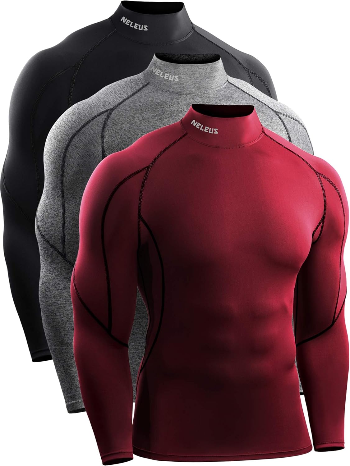 NELEUS Men's 3 Pack Athletic Compression Shirt for Comfort