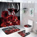 4 Pcs Valentines Shower Curtain Set with Rugs and Hooks - Romantic Red
