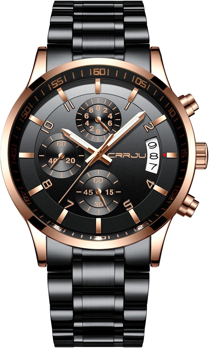 CRRJU Men's Fashion Stainless Steel Waterproof Chronograph Watch