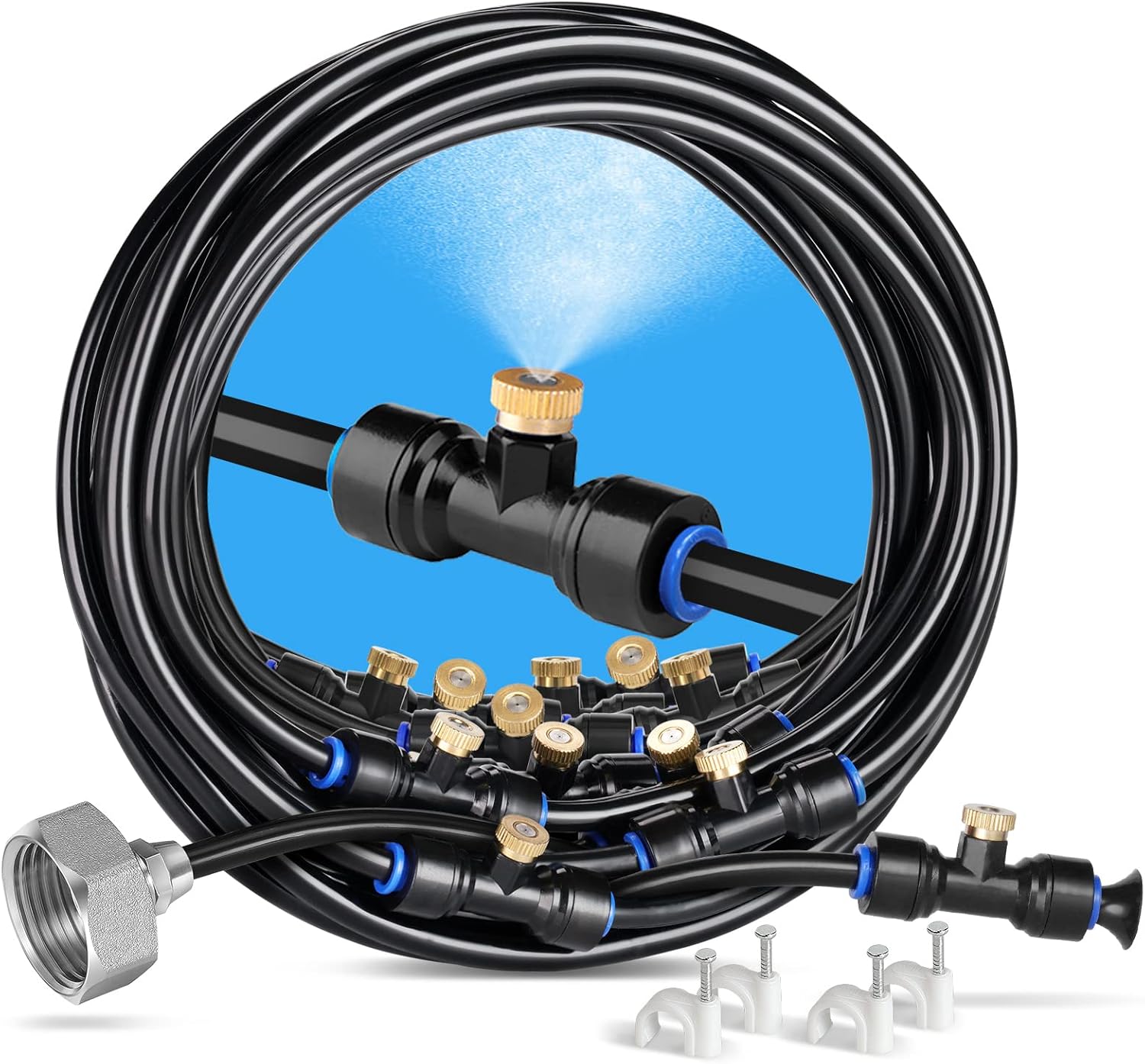 Misting Cooling System 59FT with 20 Brass Nozzles for Outdoors