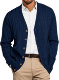 Mens Cable Knit V Neck Cardigan Sweater - Button Down Casual