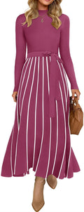 Turtleneck Long Sleeve Sweater Dress Tie Waist Midi - Cozy Fall Staple