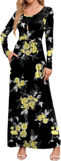 Women's Maxi Dress Long Sleeve Crewneck - Empire Waist Black Maxi