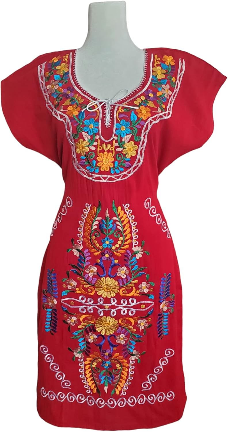 Authentic Mexican Embroidered Dress for Women in Black Color