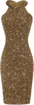 Sequin Dress Sleeveless Halter Bodycon Mini - Sparkly Party Wear
