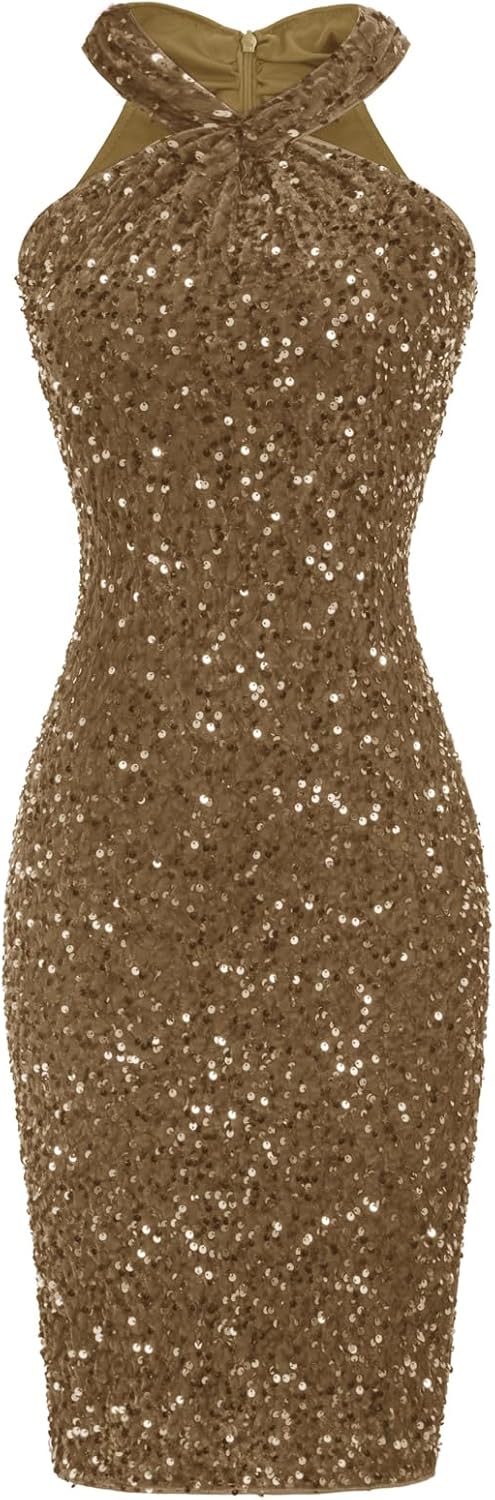 Stunning Halter Sequin Dress for Women - Sparkly Mini Club Dress