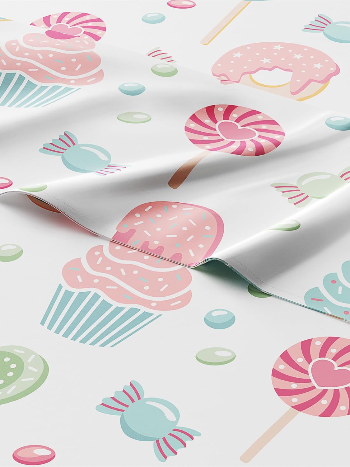 Kids Twin Size Sweets Bed Sheets Set - Fun Cupcake Pattern