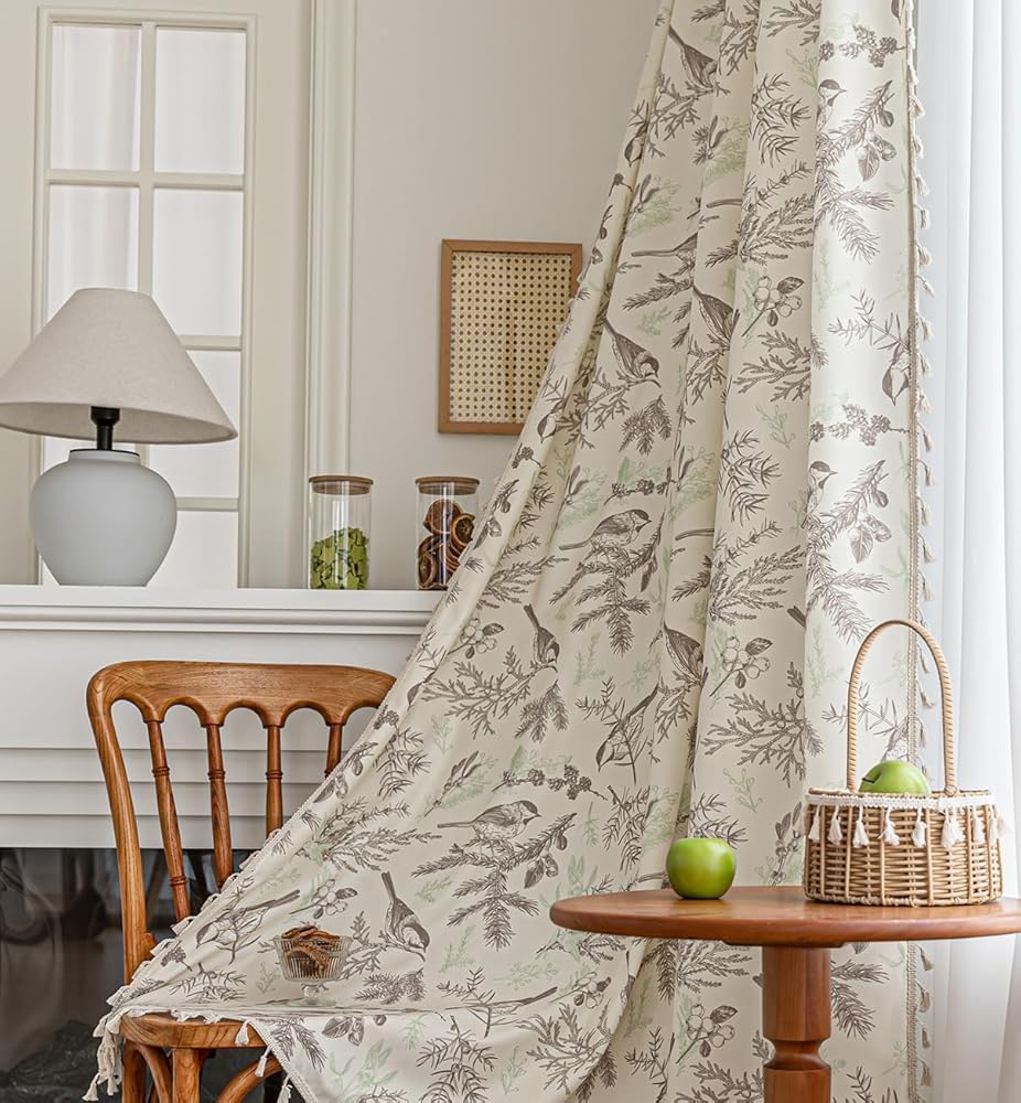 Boho Floral Curtains for Living Room - Light Filtering Drapes