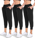 Women's Capri Sweatpants 3 Pack High-Waist Yoga Joggers - Comfortable