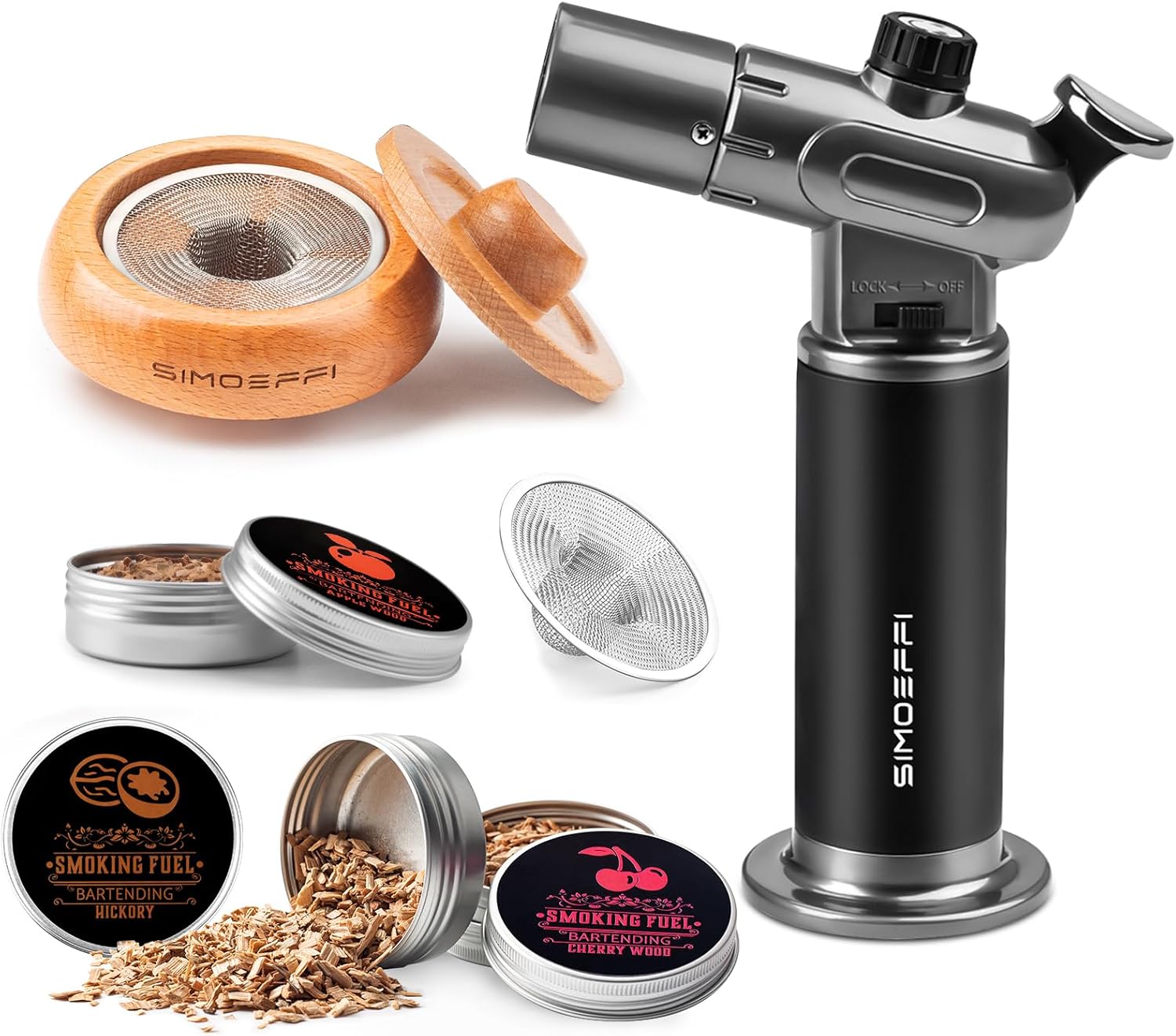 Whiskey Smoker Kit - 4 Wood Chips, Torch, Gift for Dad